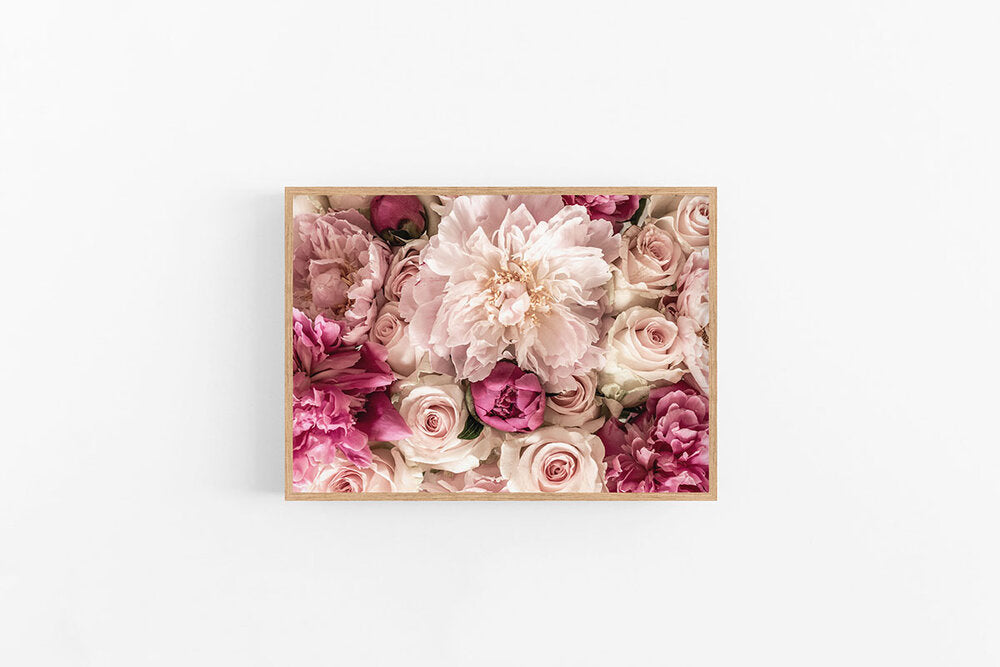 Peony & Rose I | Pretty Pink Peony Rose Floral Wall Art Print | Lynette Cooper Prints and Sketches